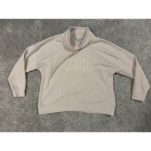 Rae Dunn Embroidered Coffee Cowl Neck Sweatshirt sz Lg